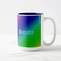 Floral Blue Green Rainbow Gradient Diagonal Blend Two-Tone Coffee Mug