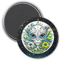 Extraterrestrial Alien in Flowers Starry Night Magnet