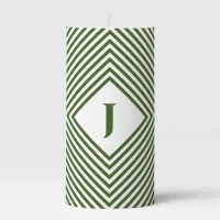 Green Radiating Rhombuses with Central Monogram Pillar Candle