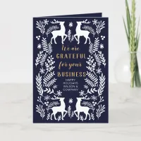 Blue Scandinavian Nordic Winter Reindeer Business Holiday Card