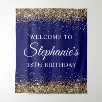 Gold Glitter Navy Blue 18th Birthday Party Welcome Tapestry