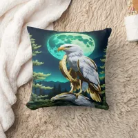 Eagle Perched Under Moonlit Sky in Forest Throw Pillow