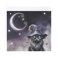 Black Halloween Cat Wearing a Witch Hat Metal Print