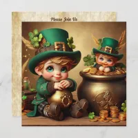 St Patrick's Pot of Gold Boy Leprechaun Square Invitation