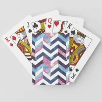 Blue Pink White Marble Chevron Poker Cards