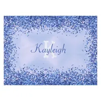 Simple Blue Brushed Metal and Glitter Monogram | Tablecloth