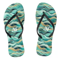 Modern Abstract Monogram Ocean Nautical Sea Wave Flip Flops