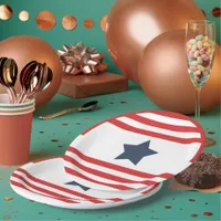 Red Stripes Blue Star Patriotic Paper Plates