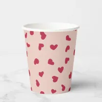 Red Doodled Hearts on Peach Paper Cups