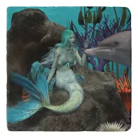 Mermaid and Dolphin Under the Sea Trivet