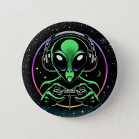 Alien Playing Video Games with Star Background Button