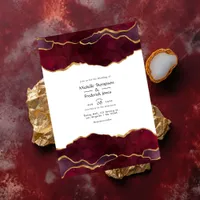 Burgundy and Gold Agate Wedding Invitation