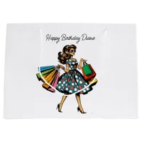 Retro Lady Personalized Birthday Large Gift Bag