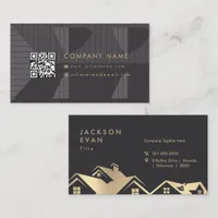 Modern Black & Gold Roofing Construction Repair Business Card