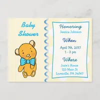 Cute Teddy Bear Tan Baby Shower Invitation