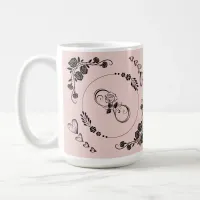 Simple Black Hearts, Floral, Infinity on Pink | Coffee Mug