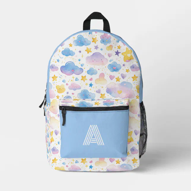 Stars And Blue Clouds Watercolor Kids Printed Backpack