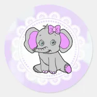 Cute Purple Elephant Classic Round Sticker