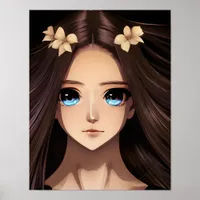 Blue Eyed Brunette Anime Girl Poster