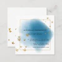 Blue and Gold Brushstrokes Square Business Card