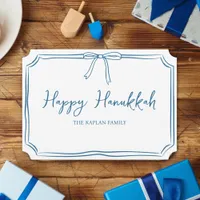 Elegant Blue Bow Personalized Happy Hanukkah Card