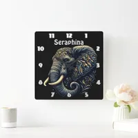 Intricate patterned elephant art square wall clock