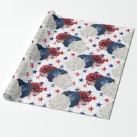 Red, White and Blue Floral USA Pattern Wrapping Paper