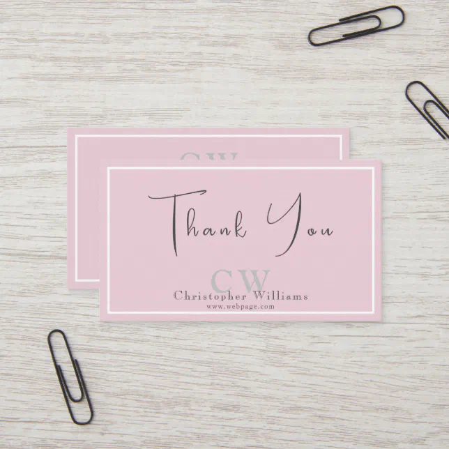 Professional Pink Minimalist Thank You Card