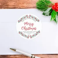 Merry Christmas Winter Greenery Return Address Classic Round Sticker