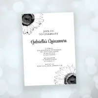 Black and White Sunflower Quinceanera Invitation