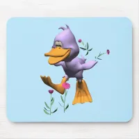 Cute Happy Cartoon Duck Running Through Flowers Mouse Pad