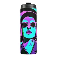 Lady with Headphones Jamming Thermal Tumbler