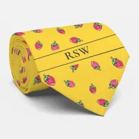 Novelty Strawberry Modern Add Initials Bright Bold Neck Tie