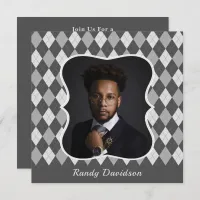 Fathers Day Custom Photo Gray Argyle Dinner Party Invitation