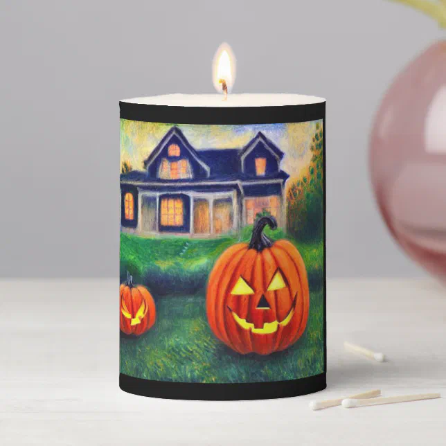 Halloween pumpkins and monsters pillar candle