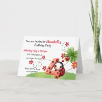 Watercolor Ladybug Four Year Old Birthday  Invitation