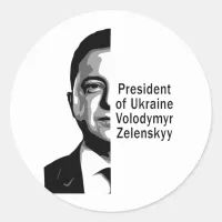 Ukraine President Zelenskyy Half Portrait B&W Art Classic Round Sticker