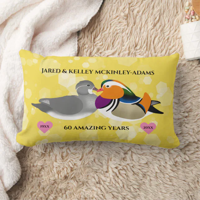 Mandarin Ducks Lovebirds Any Anniversary Year Lumbar Pillow