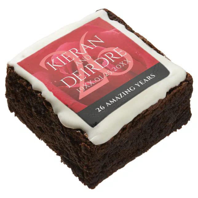 Elegant 26th Rose Wedding Anniversary Celebration Brownie