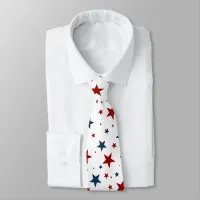 Patriotic Stars Red White Blue Pattern Neck Tie