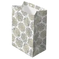 Retro Silver Gold Flower Pattern Medium Gift Bag