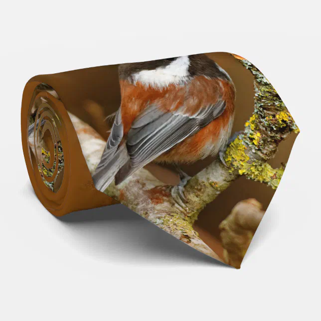 Cute Chestnut-Backed Chickadee on the Pear Tree Tie