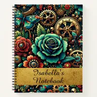 Beautiful Steampunk Themed Gears and Roses Notebook