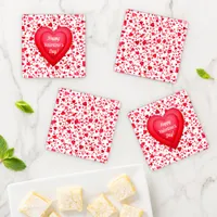 Valentine's Day Red Confetti Hearts Personalized Coaster Set