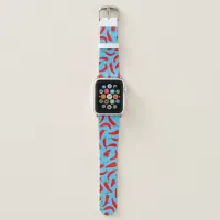 Red Chili Pepper Pattern On Blue Apple Watch Band