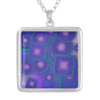 Geometric Harmony in Blues and Purples Silver Plated Necklace