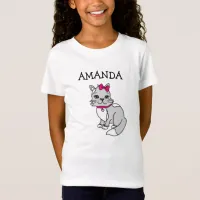 Personalized Little Girl's Gray Kitten with Bow To T-Shirt