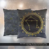 Dark Zodiac Astrology: Libra Black & Gold Throw Pillow