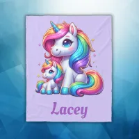 Colorful Unicorns, Monogrammed with Name | Fleece Blanket