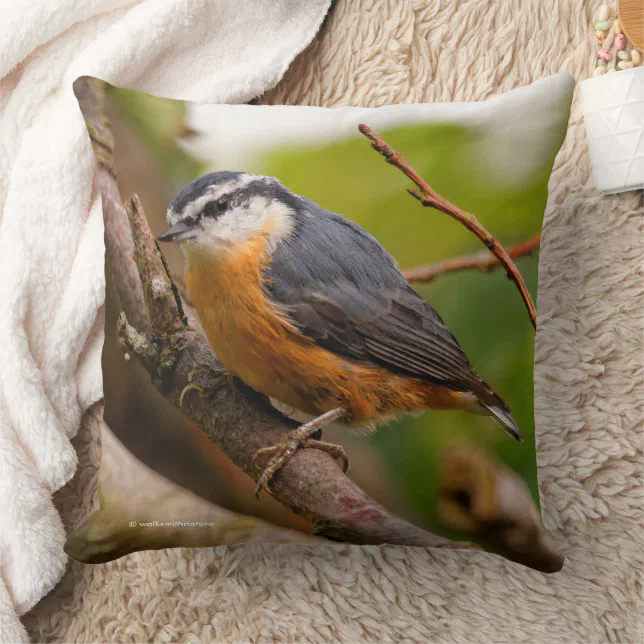 A Skeptical Red-Breasted Nuthatch Throw Pillow